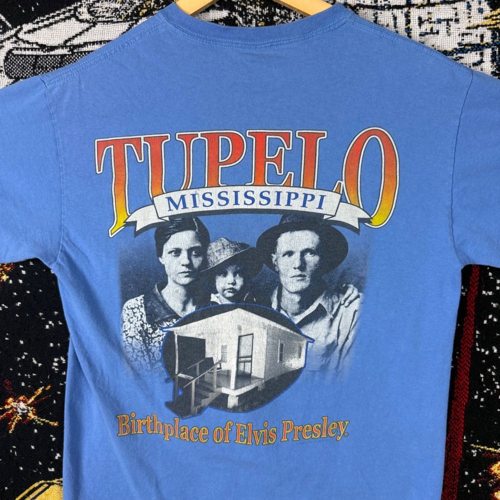 Elvis Presley Birthplace Tupelo Mississippi Blue Graphic T-Shirt Mens Medium